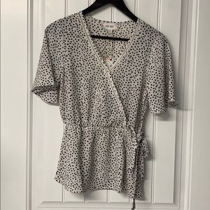 Black & White Polka Dot Crossover SS Blouse, S